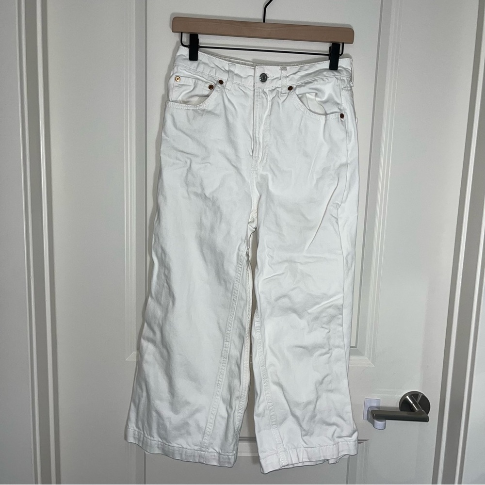 Topshop White Cropped Wide Leg Pants - Picture 2 of 4